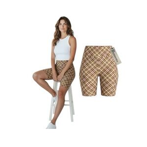 No Boundaries Tan Plaid Bike Shorts